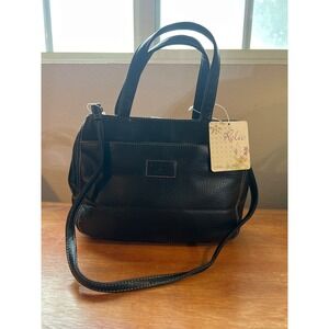 Relic Black Faux Leather Satchel Handbag With White Stitching
